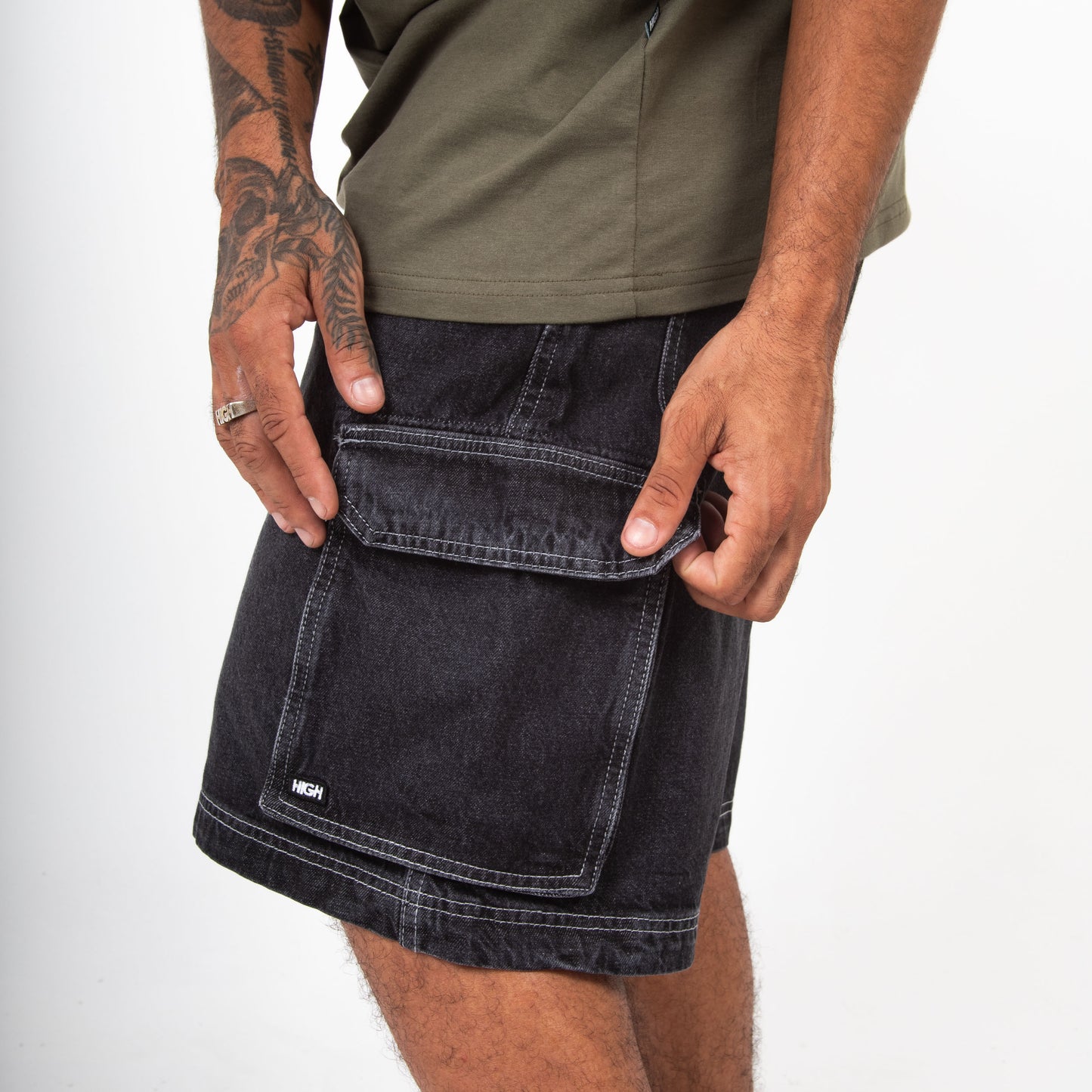 High Company Faded Denim Shorts Black