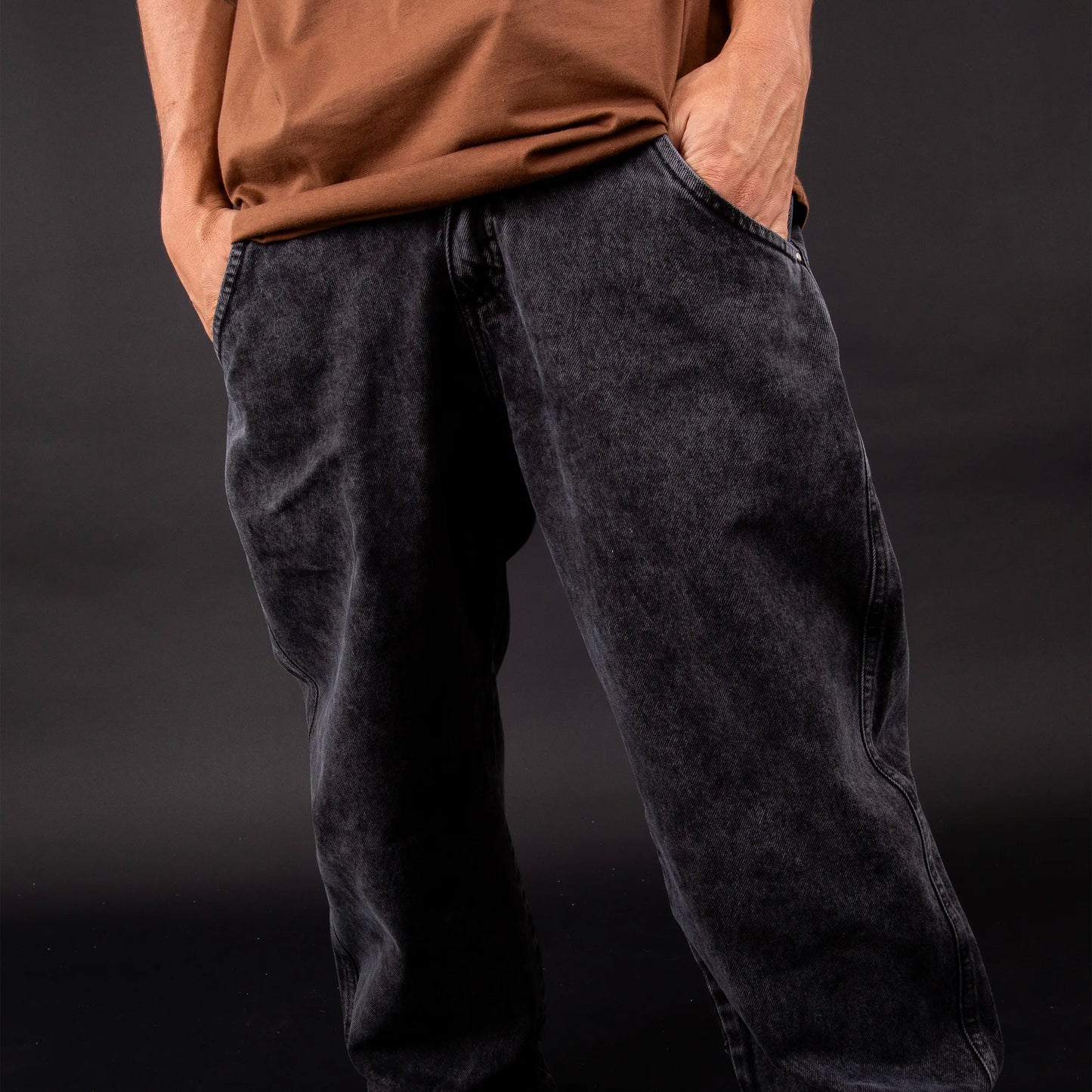 High Company Jeans Pants Logo Line Washed Black