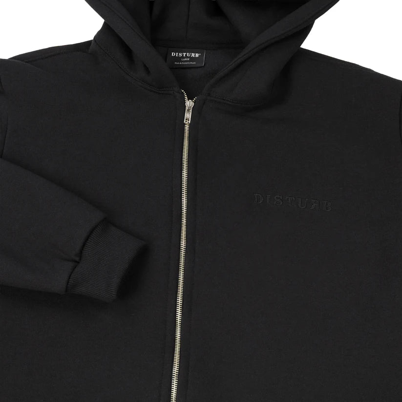 Disturb Tonal Zip Through Hoodie in Black