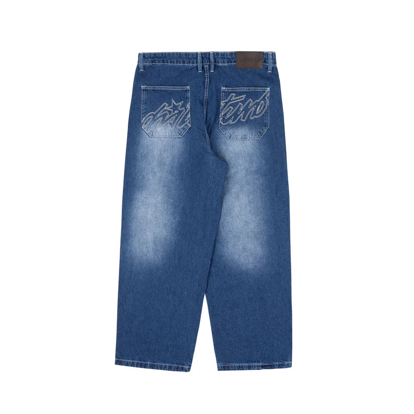 Disturb Faded Denim Pants in Blue