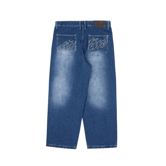 Disturb Faded Denim Pants in Blue