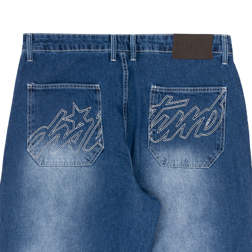 Disturb Faded Denim Pants in Blue